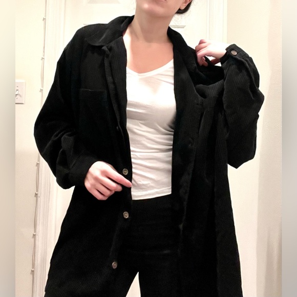 Black Micro-cord Button Down Shirt - Picture 7 of 7